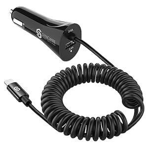 Syncwire iPhone Car Charger – Upgrade [Apple MFi Certified] 4.8A/24W Car Charging Adapter with Built-in Coiled Lightning Cable for Apple iPhone 14/13/12/11/Xs/XS Max/XR/X/8/7/6 Plus, iPad & More