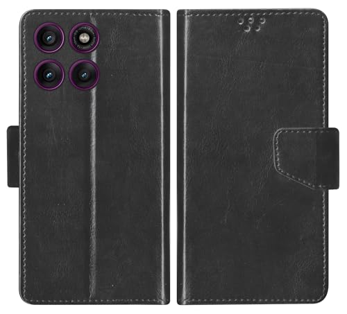 SBMS Flip Cover for Motorola Moto Edge 60 Pro 5G 6.7-Inch Back Cover Case with Magnatic Closure | Inbuilt Stand | Card & Money Pocket (Black)