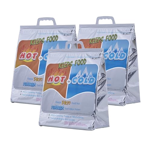 Image of Superio Hot and Cold Insulated Bags for Food Delivery, Grocery Shopping Bags, Food Storage for Hot and Frozen Food for Travel, Disposable Cooler Bag, Reinforced Thermal Lunch Bag (3, 13 inchx7 inchx15.5 inch)