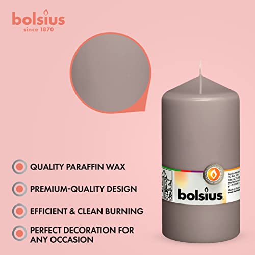 Bolsius 4 Grey Pillar Candles - 3X6 Inches - Individually Wrapped - Premium European Quality - 65+ Burn Hours - Dripless & Smokeless Smooth Flame - Unscented Gray Dinner, Wedding, & Party Candles #TOP7