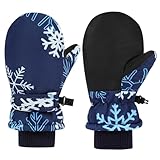 LPMOERA 幼児用ミトン 防水 キッズ 冬 スキーグローブ ベビーミトン 男の子 女の子, ネイビーブルーの雪片。, M(4-7T)