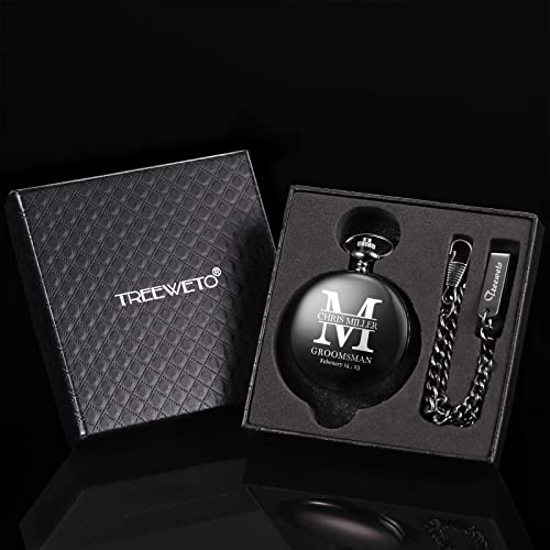 Image of TREEWETO Personalized Pocket Watch for Groomsmen Best Man Custom Engraved Pocket Watches Proposal Gift for Man Wedding Gifts, Groomsman Gifts for Men