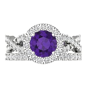 Clara Pucci 2.34 carat Round Shape Halo Solitaire Natural Amethyst Engagement Wedding Anniversary Bridal Ring band set 14k White Gold