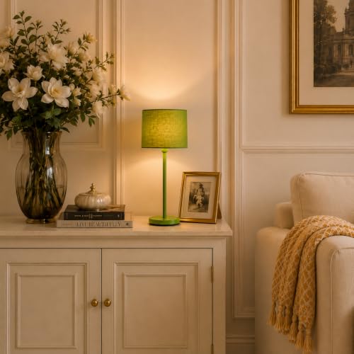 Image of THE GRANDEUR Table Lamp with Fabric Shade, 41 cm, Green, Metal Base | Decorative