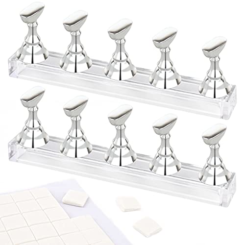 Nail Stand Acrylic Nail Art Display Stand 2 Sets Silver Magnetic Nail Tips Practice Holder Stand DIY Display Stands for False Nail Tip Manicure Tool (Silver&Putty)
