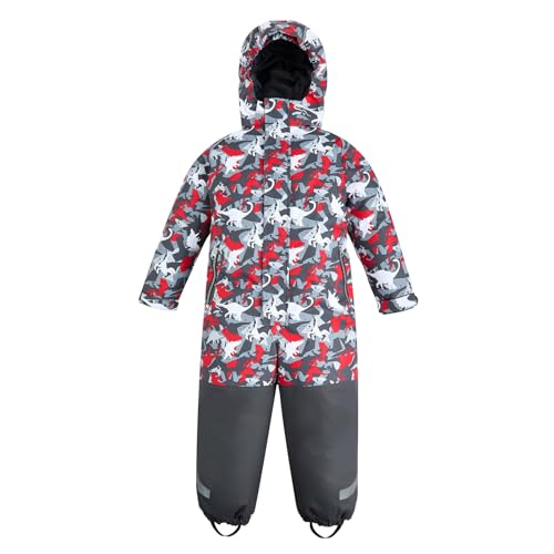 Gogokids Fato de neve de uma peça para meninos e meninas dos 3 aos 9 anos, impermeável, fato de neve para inverno, dinossauros cinzentos, 5-6 anos