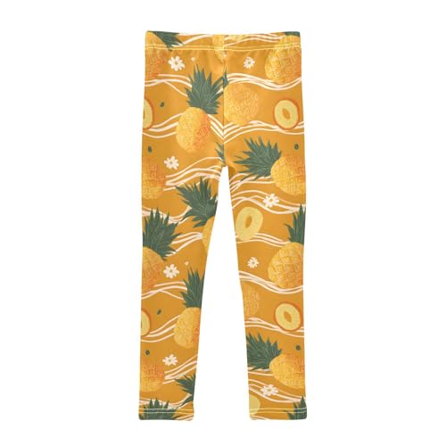 Orange Pineapple Wave Flower Girls Leggings Soft Stretch Workout Yoga Dance Pants for Kids Casual Tights2
