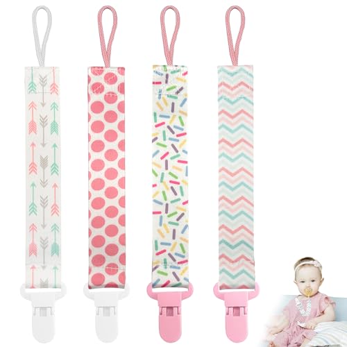 4 Stück Schnullerband Baby, Baby Schnullerkette Mädchen, Schnullerkette Stoff Set für Neugeborenen Jungen und Mädchen Geburt Geschenk
