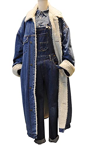 chouyatou Women's Winter Windproof Sherpa Lined Long Denim Coat Trucker Jacket2