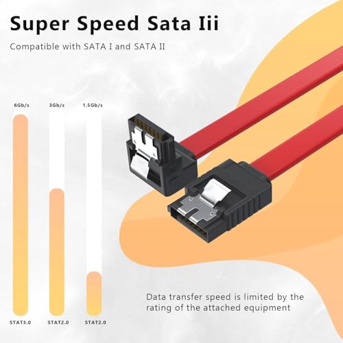 Image of Tobo SATA III Cable • 8-Inch /0.6FT • SATA III 6.0 Gbps • 7pin Female to Downward Right Angle Female Data Cable • with Locking Latch • Support for 2.5'' SSD,3.5''HDD Drive • Red (10)