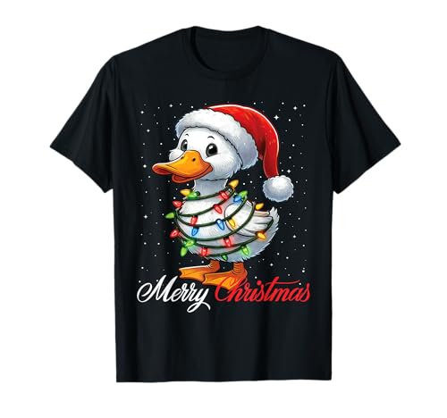 Duck Merry Christmas Lights Sombrero de Papá Noel Nieve Camiseta