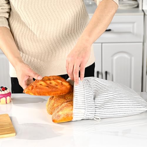 BIEOFFEI 3 Pack Sourdough Bread Bags Linen Bread Bags for Homemade Bread Sourdough with Plastic Lined - Reusable Bread Storage Bags Sourdough Bread Bag & Beeswax Bread Bag - Thumbnail 4