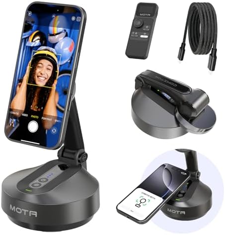 COMITOK Magnetic Auto Face Tracking Stand MOTA Tripod with Remote Controller for iPhone Follows Your Movement Hands-Free Video Recording with 360 Degree Holder for Conference, FaceTime, Fittness-Black