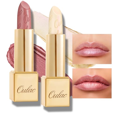 OULAC 2PCS Rouge à Lèvres Pailleté Métallique, Rouge a Levre Rose Gloss Pailleté, Très Pigmenté & Ultra-hydratant, Brillant à Lèvres Couvrant Toute la Surface, Vegan