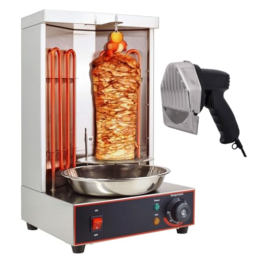 Shawarma Grill Machine, 13lbs Capacity, Chicken Shawarma Cooker Machine with 2 Heating Tubes, 122℉-572℉ Electric Vertical Broiler Gyro Rotisserie Oven Doner Kebab Machine ,barbecuestove+Cutter