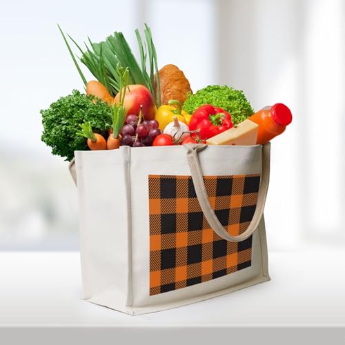 Halloween Check Plaid Orange Black Canvas Tote Bag For Women - Washable Reusable Bag With Wide Comfort Handles, Ideal For Camping, Beach & Groceries3