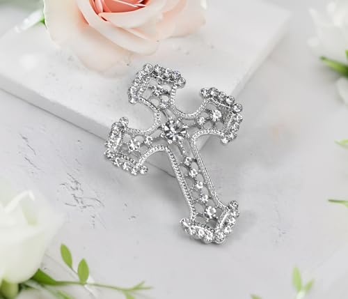 Image of Gyn&Joy Sparkle Crystal Rhinestones Holy Cross Brooch Pin Jewelry For Women Men
