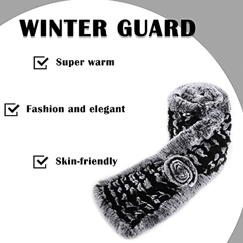 Fur Story Women's Rex Rabbit Fur Scarf Ladies Winter Warm Knitted Flowers Crochet Fashion Scarf Scarves for Women2