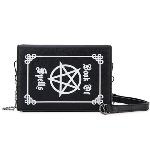 fancybag Magic Book of Spells portemonnee voor vrouwen, helhel-magie-boek, heks, clutch, meisjes, schoudertas met ketting, Zwart-b