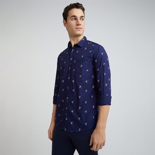 Image of Colorplus Men's Pure Cotton Print Pattern Contemporary Fit Regular Collar Full Sleeve Casual Shirt
