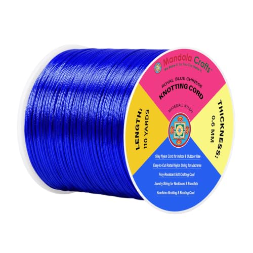Mandala Crafts 0.6mm Royal Blue Satin Cord for Macrame Chinese Knotting