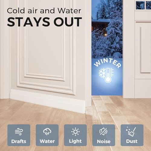 Image of GroTheory 4 Pack Door Draught Excluder Under Door Sweep for Exterior and Interior Doors Weather Stripping Garage Window Blocker Noise Cold Air Insulation Draught Prevention White 2 inch W x 39 inch L