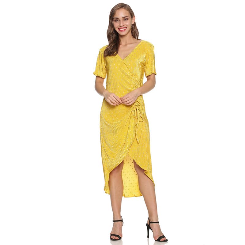 Women's Midi Dress for Casual Wear | V Neck | Short Sleeve | Pull On Closure | Dress Designed with Comfort Fit for Woman & Girls-image-7