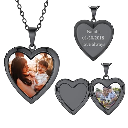 FindChic Locket Necklace for Women, Silver/Black/Rose Gold/Gold Plated Personalized Memorial Gifts, Custom Photo Jewelry for Loved Ones, Birthday Valentine's Day Keepsake, Versatile Styles A