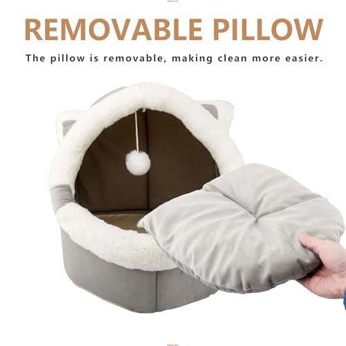 Katzenbetten für den Innenbereich mit hängendem Spielzeug, kleines Hundehöhlenbett mit Anti-Rutsch, Kätzchen-Zelt, abnehmbares gepolstertes Kissen, superweiche