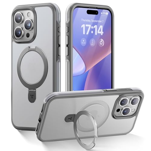 TORRAS Q1 Air for iPhone 15 Pro Case Magnetic Stand, [Extreme Military-Grade Shockproof] [Fit for MagSafe] [Sturdy Flexible Stand] Translucent Anti-Scratch Strong Protective Case, Gray 6.1"