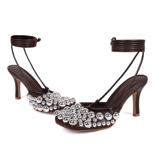Image of Saint Leia Women's 4IN High Heel Sandals Nude Stiletto Pumps with Gold Silver Pearls Heels for Weddings Parties and Evening Wear