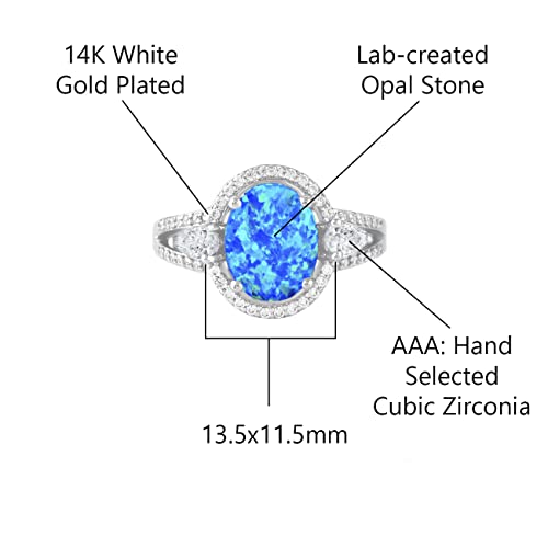 Savlano 14K White Gold Plated Created Oval Blue Opal Stone with Cubic Zirconia Ring for Women - Comes With a Gift Box3