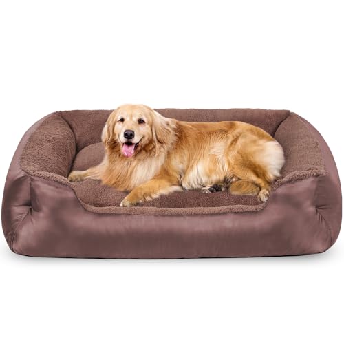 Dog Beds for Large Dogs, Rectangle Washable Pet Bed, Soft Calming Extra Large Dog Bed with Nonskid Bottom, Brown