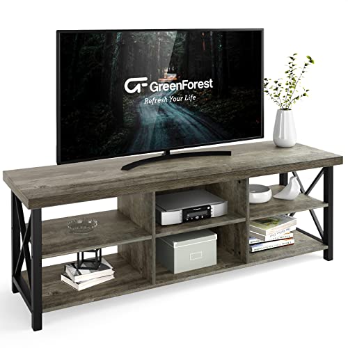 GreenForest Meuble TV pour TV jusqu'à 152,4 cm avec 6 rangements pour le salon, la console centrale de divertissement, gris Cover