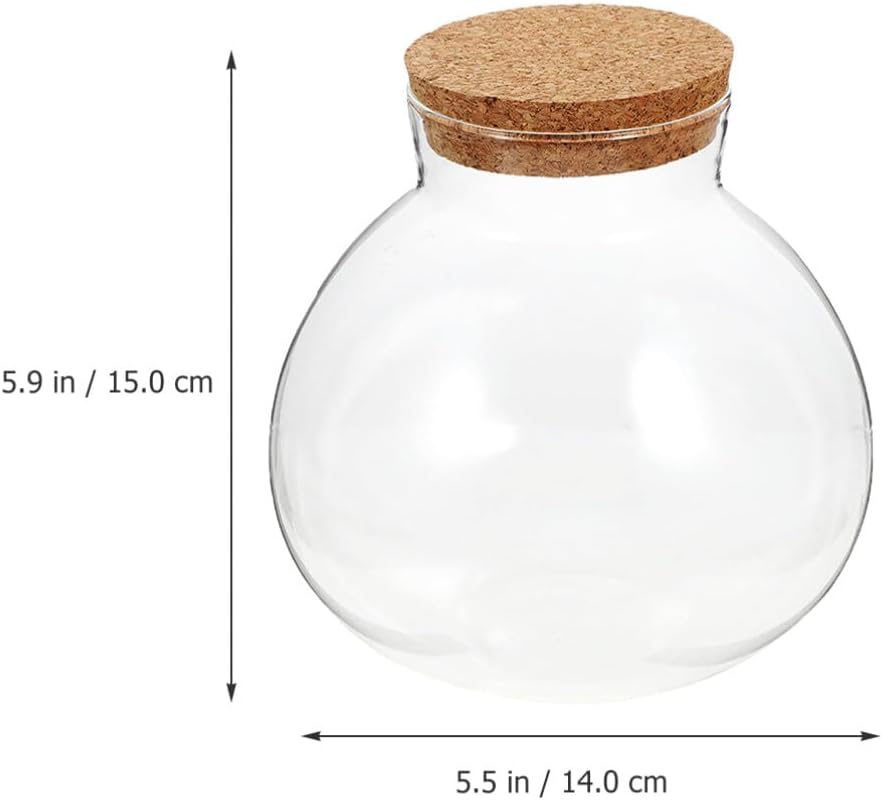 BESPORTBLE Round Glass Jars with Cork, Small Round Glass Dome Clear Cloche Globe Display Bell Jar Terrarium for Flower Dollhouse Mini Figure Collectible 2pcs 15cm