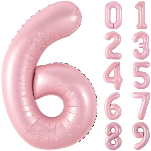 Image of Number Balloons Pink Party Balloon - Giant Number 6 Balloon, 40 Inch Large Balloon, Birthday Decorations for Women, Birthday Balloon for Anniversary Baby Shower Princess Party Decorations