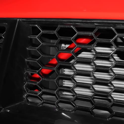 Image of KUNGKIC For 2024 2025 Mustang Grill Inserts Trims ABS V Brace Stripes Wrap Covers Exterior Car Accessories (Red)