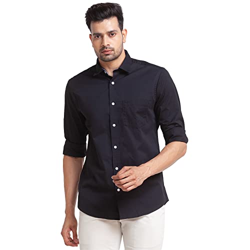 Image of Colorplus Men's Pure Cotton Solid Pattern Tailored Fit Spread Collar Full Sleeve Casual Shirt