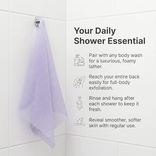 Image of UJFQBH Authentic African Net Sponge 3 Pack, Exfoliating Body Scrubber for Gentle Daily Exfoliation, Deep Cleansing Back Scrubber for Hard to Reach Areas, Quick Drying Shower Essential Ocean Blue