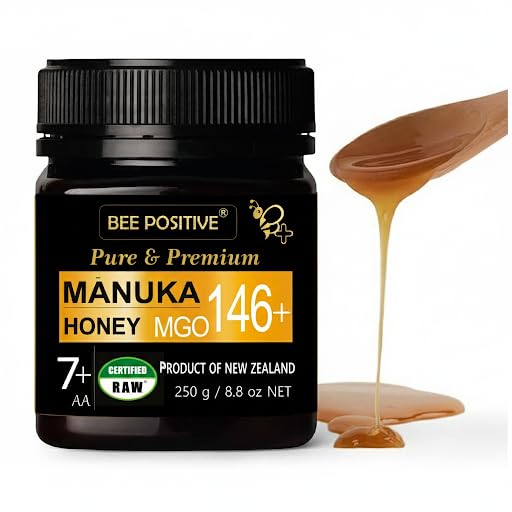 Image of Certified MGO 146+ RAW Manuka Honey | Grade 7+ | 100% Natural Pure Organic New Zealand Honey | Unprocessed & Unpasteurized | Packed in New Zealand by BEE POSITIVE (250 g)