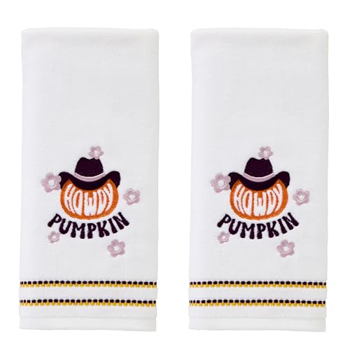 SKL Home Howdy Pumpkin Hand Towel 2pc Set for Bath/Kitchen/Bar & Gift, White