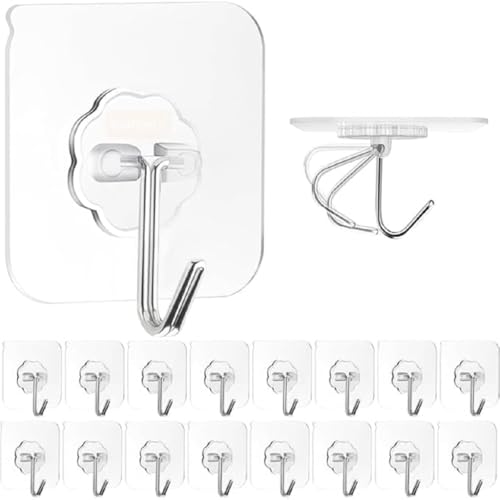Image of PICKSTORE Heavy Duty Adhesive Wall Hooks - No-Drill Waterproof Hangers for Bathroom, Kitchen, Closet & Entryway | Multi-Purpose Strong Stick-on Hook for Coats, Bags, Keys & Towels (20)