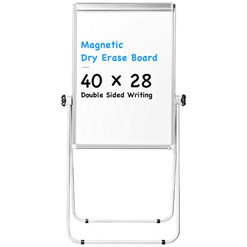 Stand White Board - 40x28 Magnetic Dry Erase Board Flipchart Board Double Sided Easel Board Portable Whiteboard Silver