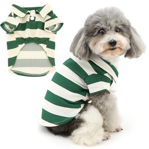 ZUNEA 犬服 犬用 ポロシャツ 小型犬 超小型犬 Tシャツ おしゃれボーダー柄 ドッグシャツ 春 夏 秋 柔らかい かわいい 半袖 ペットウェア 洋服 人気 可愛い 子犬 チワワ トイプードル シャツ 脱毛保護 お散歩 グリーン XXL