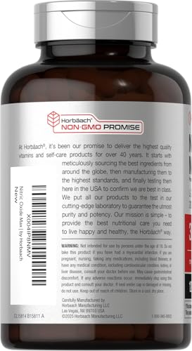 Horbäach Nitric Oxide Supplement | 3000mg | 120 Capsules | Pre Workout with L Arginine and L Citrulline for Men and Women | Non-GMO, Gluten Free Formula