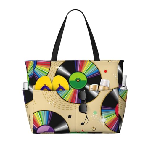 Sac fourre-tout de plage vinyles femme : grand volume avec poignées confort