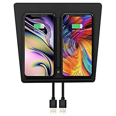 TAPTES Wireless Charger for Tesla Model 3 2017 2018 2019 2020, Dual Phone Charging Pad for Tesla Model 3 Accessories, Car Center Console Interior, Compatible with iPhone & Smartphones, Black Cover