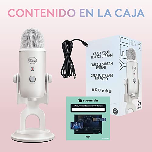 Logitech for Creators Blue Yeti Micrófono USB para Streaming de Gaming, Software Blue Vo!CE, PC, Podcast, Estudio, Mic para Ordenador, Temas únicos de Streamlabs, Acabado de Edición Especial - Blanco - imagen 9