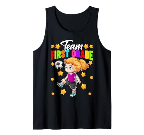 Funny Team First Grade Soccer First Day Of School Girls Kids Tank Top