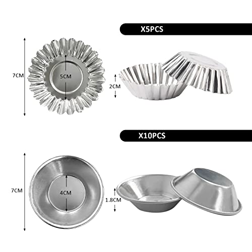 NINVVS 15 Pieces of Aluminum Egg Tart molds, Mini Pie Trays, Reusable Egg Tart molds, Non-Stick Baking molds, Aluminum Alloy Baking Trays Cups, for Making Muffins and Cupcakes (Silver) - Image 2